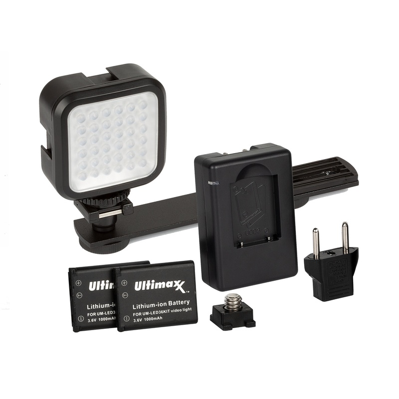 ULTIMAXX Professional Universal LED Video Light Kit with 2 Batteries and Bracket