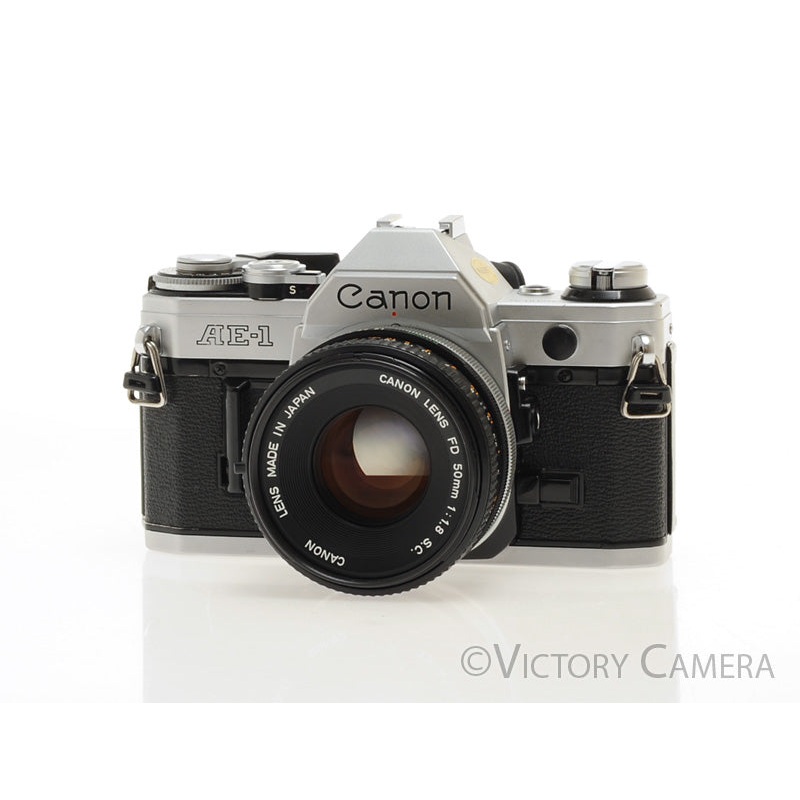 Canon AE-1 35mm Chrome Camera w/ 50mm f1.8 Prime Lens -New Seals- [EXC]