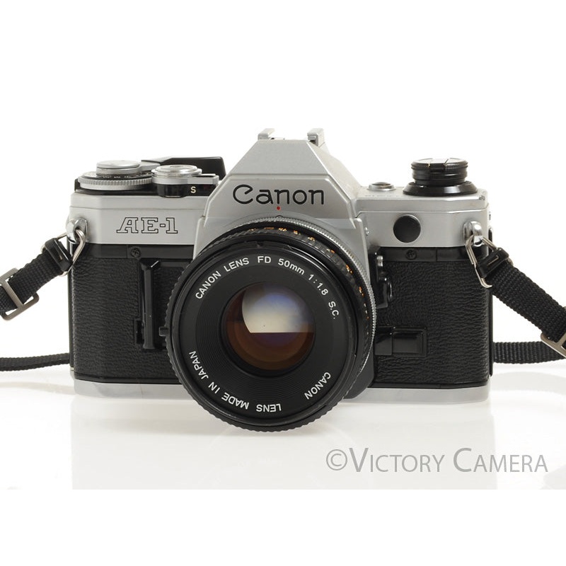 Canon AE-1 35mm Chrome Camera 50mm F1.8 Lens -New Seals, No Squeak-  [EXC-]