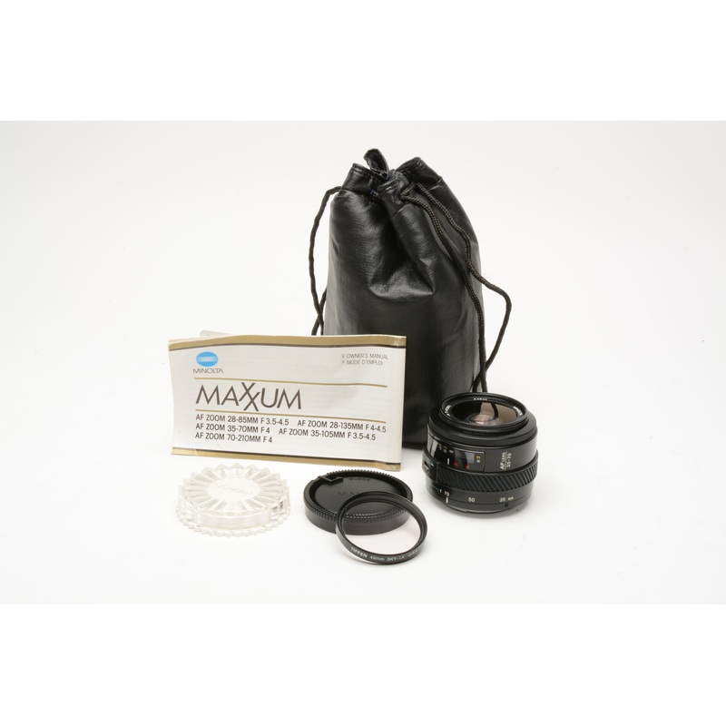 Minolta Maxxum AF 35-70mm f4 zoom w/UV, caps, pouch, nice! For A mount