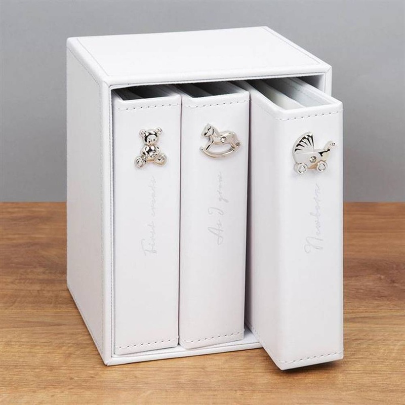 Bambino Baby Photo Albums | Set of 3 with Holder | 72 6 x 4 Inch Photos – White