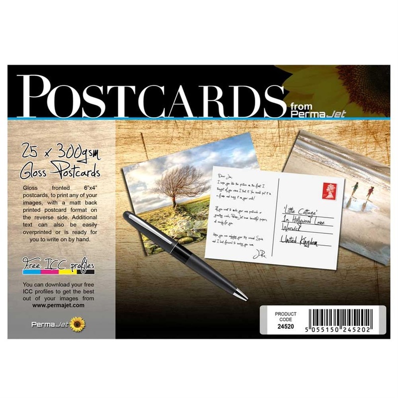 Permajet Make Your Own Postcards 6×4 Gloss 300gsm Pack of 25 with Sleeves