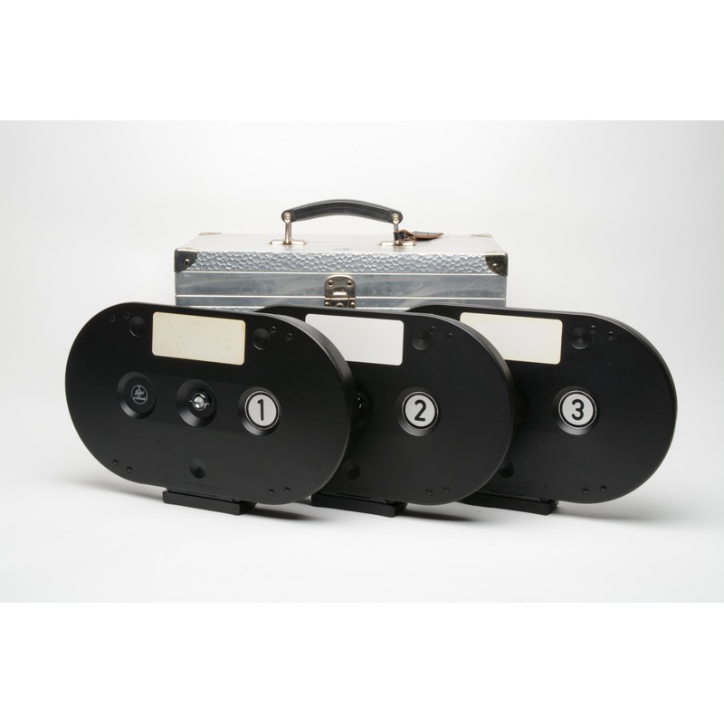 Bolex set of 3 400ft 16mm film magazines in custom fitted Bolex case, Very clean