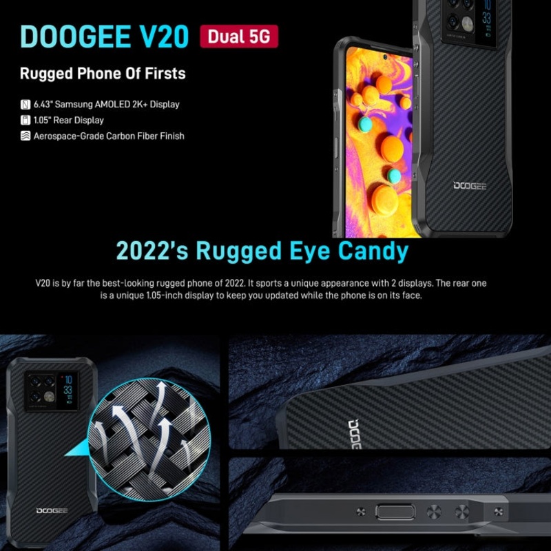 DOOGEE V20 Dual 5G Rugged Phone 8GB+256 Black