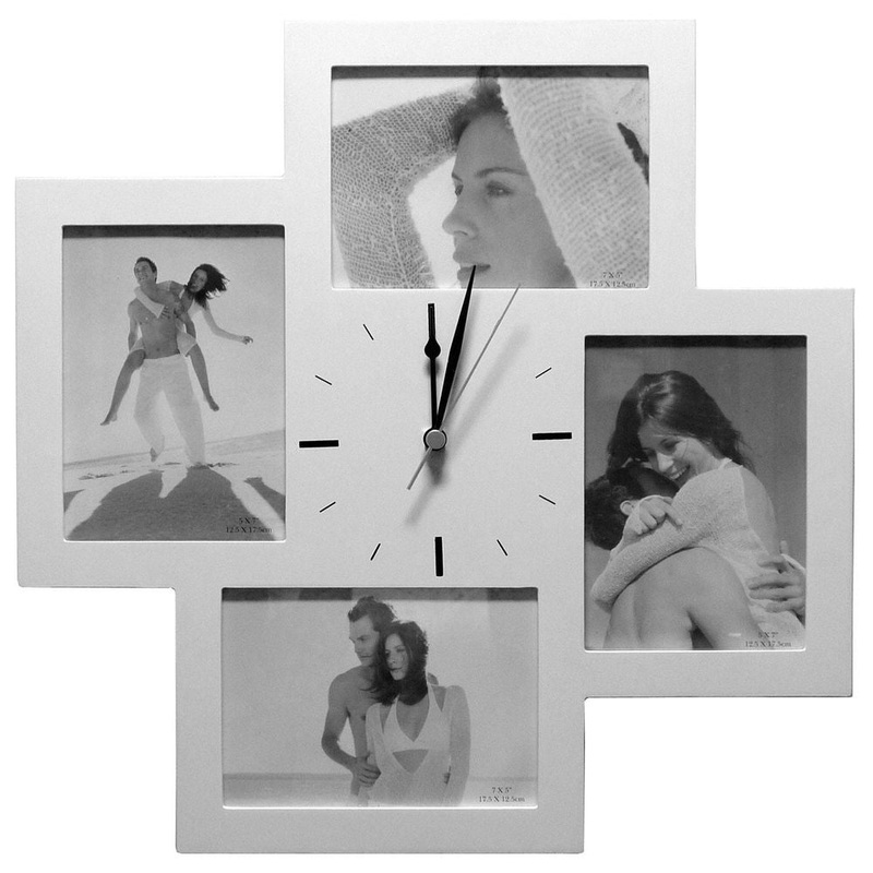 Bergamo Clock Multi Aperture Photo Frame For 4 7×5 Photos
