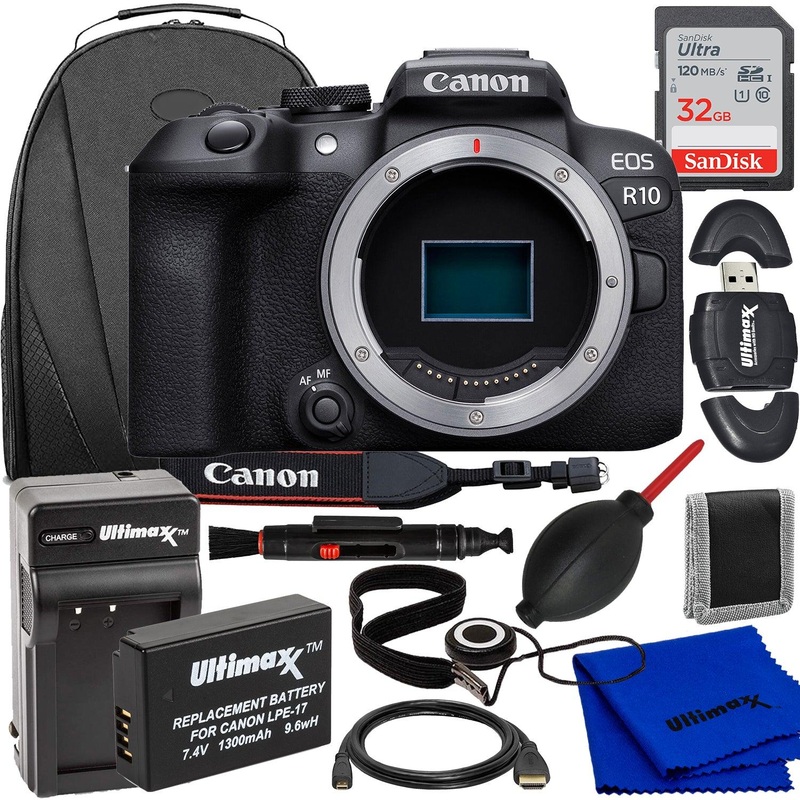 Canon EOS R10 Mirrorless Camera (Body Only) – 9PC Accessory Bundle