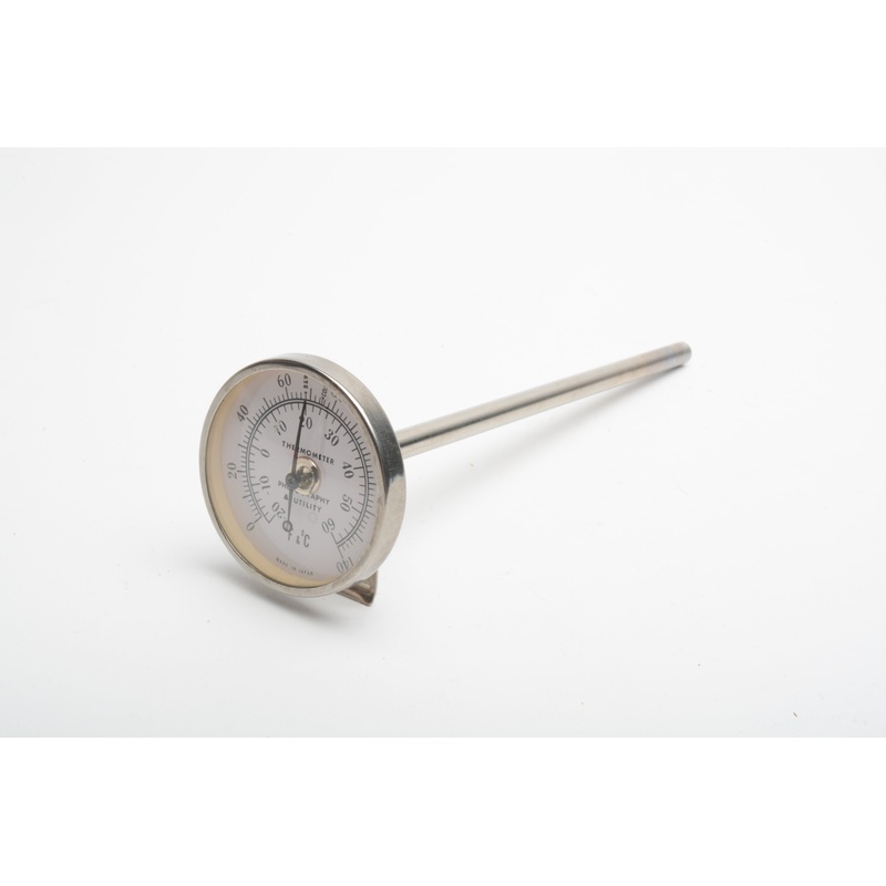 1.5″ Dial thermometer w/6″ post + tray clip 0-140 degrees F
