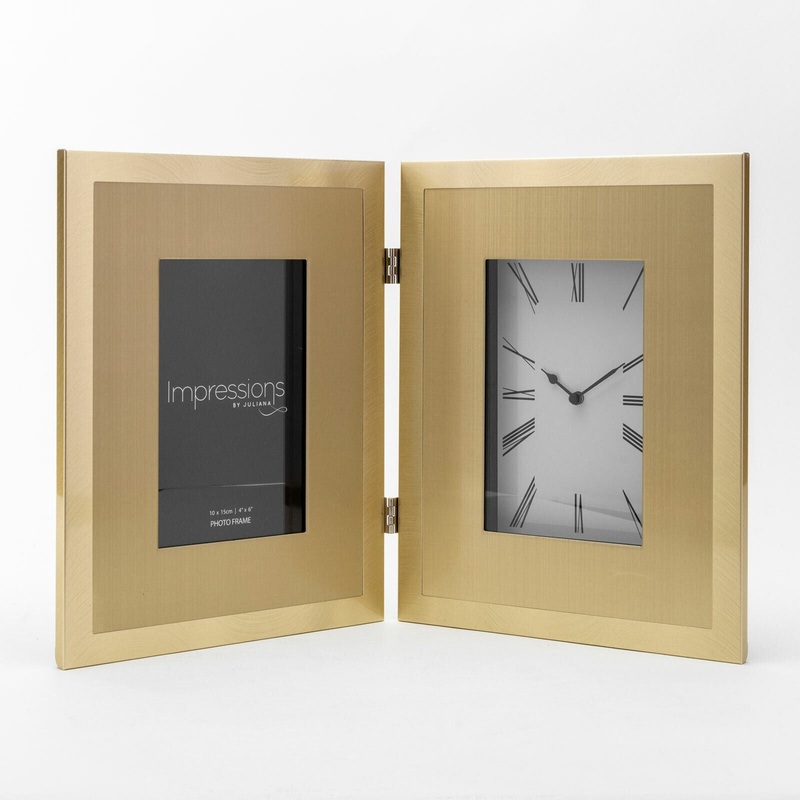Widdop Impressions Double Aluminium Gold Photo Frame & Clock 4″ x 6″ FA162G