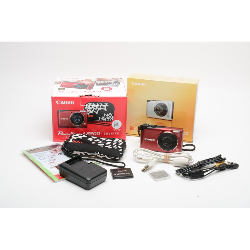 Canon Powershot A2200 14.1 MP Digital Point&Shoot (Red), Batt+charger+USB+Case