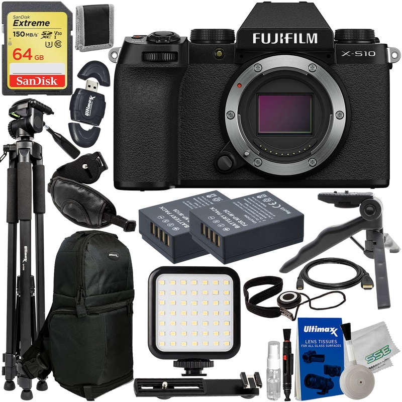 FUJIFILM X-S10 Mirrorless Camera (Body Only, Black) – 14PC Accessory Bundle