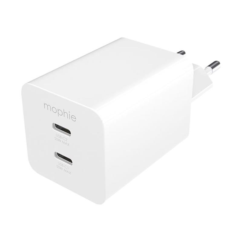 Mophie Essentials 50W Dual USB-C PD Wall Adapter (White)