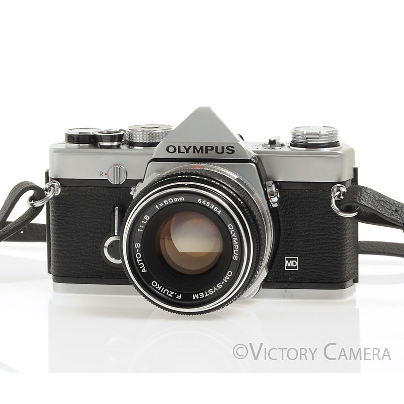 Olympus OM-1 MD Chrome Film Camera Body w/ 50mm f1.8 Lens -New Seals- [EXC+]