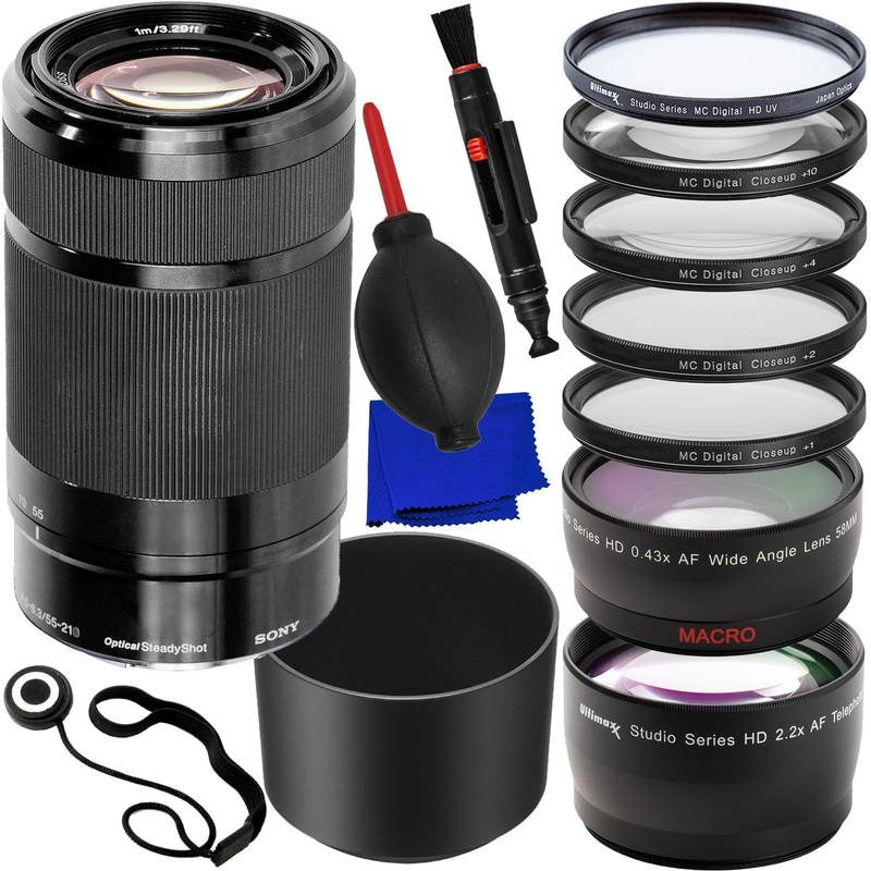 Sony E 55-210mm f/4.5-6.3 OSS E-Mount Lens (Black) – 10PC Accessory Bundle
