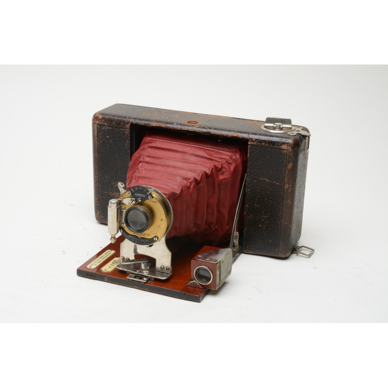 Ansco #4 Vintage red bellows camera w/Wollensak brass lens, Still works