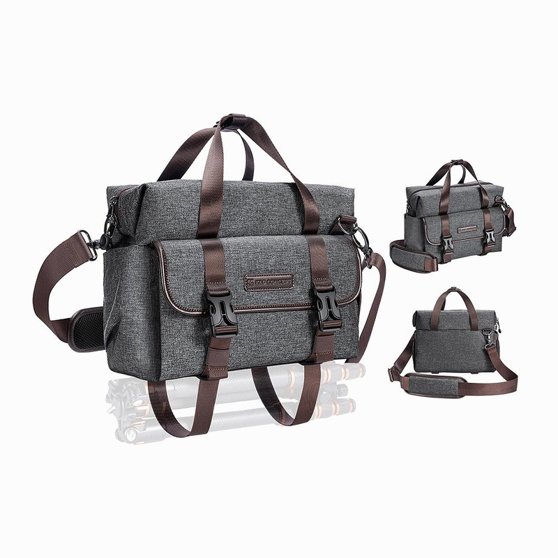 K&F Concept 8L Retro Camera Shoulder Crossbody Sling Bag with Tripod Holder & Enough Storage for Cameras, Lenses, Drones, Smartphones, Tablets Photography Accessories (Dark Grey-KF13.186)