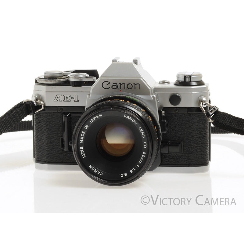 Canon AE-1 35mm Chrome Camera 50mm F1.8 Lens -New Seals, No Squeak- [EXC]