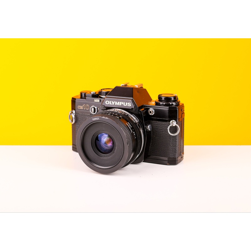 Olympus OM10 Black 35mm SLR Film Camera with Tamron 28mm f2.5 Lens