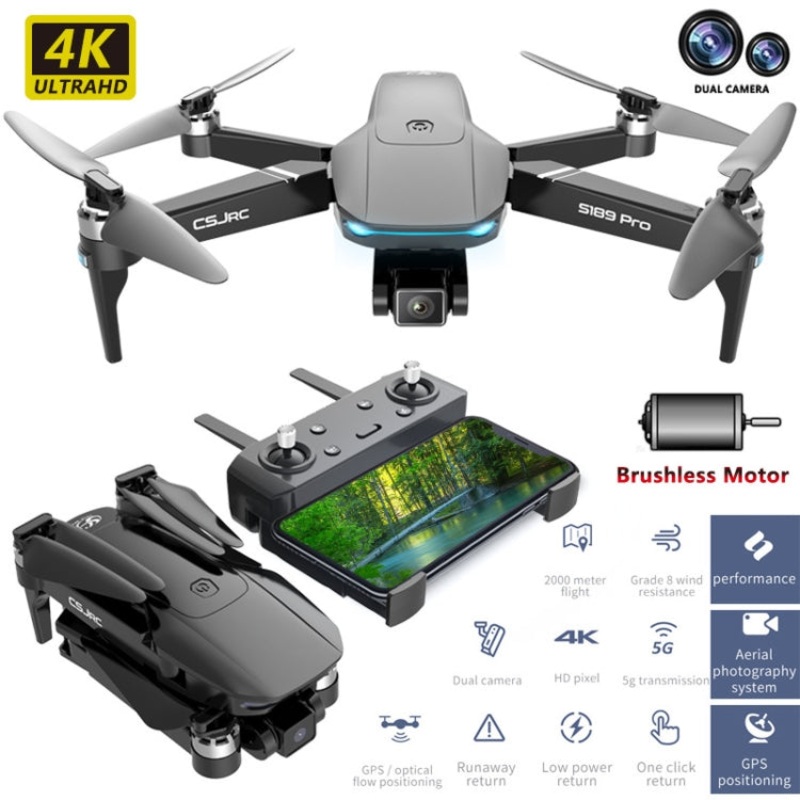CSJRC S189 GPS Intelligent Positioning HD Aerial Photography UAV Brushless Quadcopter 5G Drone Grey Grey