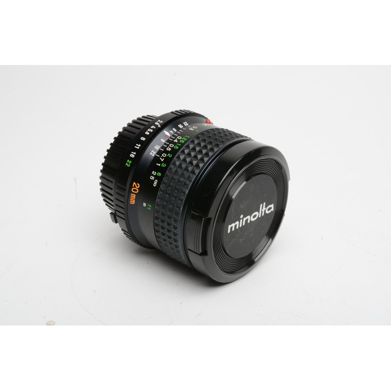 Minolta 20mm f2.8 MD W. Rokkor Wide Angle Lens, Caps, Very clean & Sharp