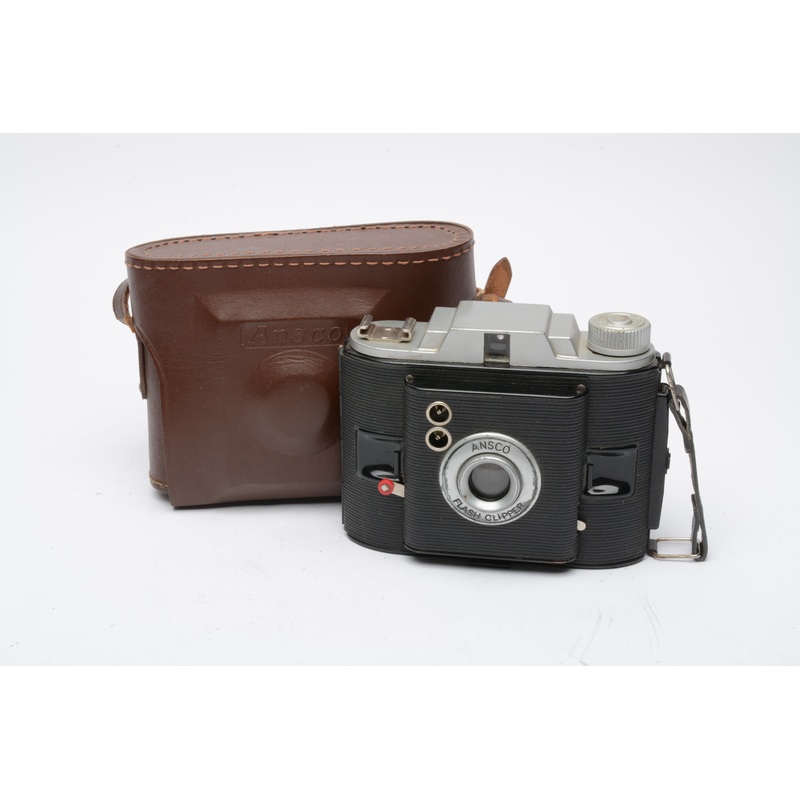 Ansco Flash Clipper Camera 2 1/8 x 2 1/2 format, Shutter works, w/Case, Vintage