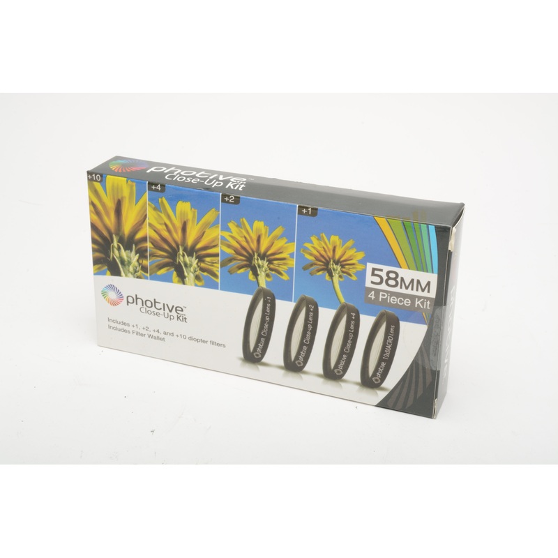 Photive set of 4 Close-up Filter set 58mm (+1, +2, +4, +10) NIB w/Pouch