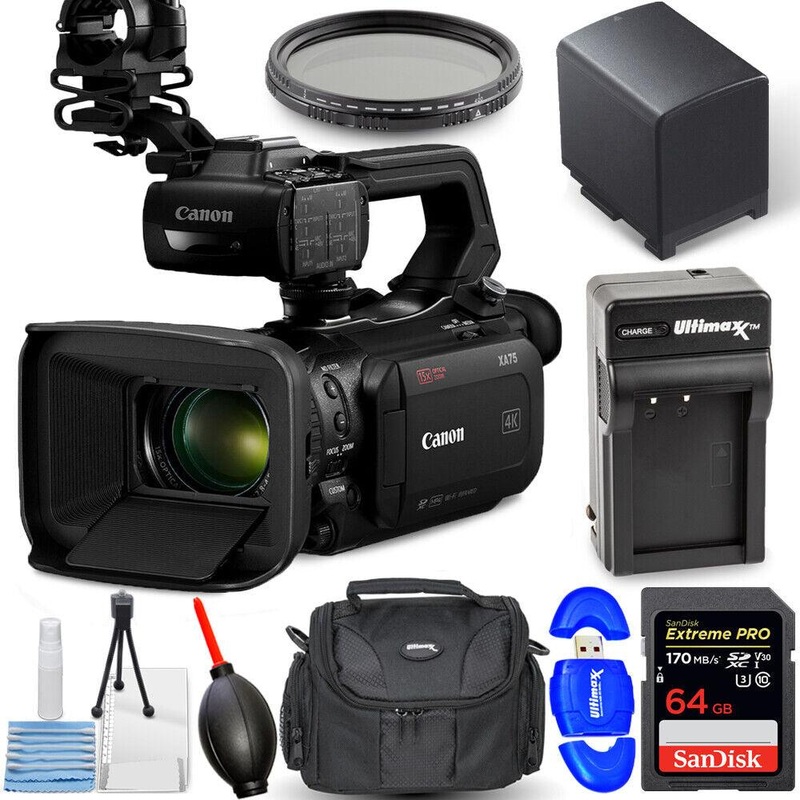 Canon XA75 UHD 4K30 Camcorder with Dual-Pixel Autofocus – 9PC Accessory Bundle