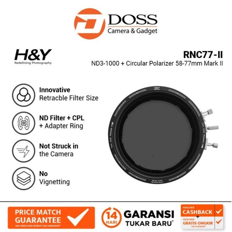 H&Y Revoring Variable Neutral Density ND3-1000 + Circular Polarizer 58-77mm Mark II RNC77-II