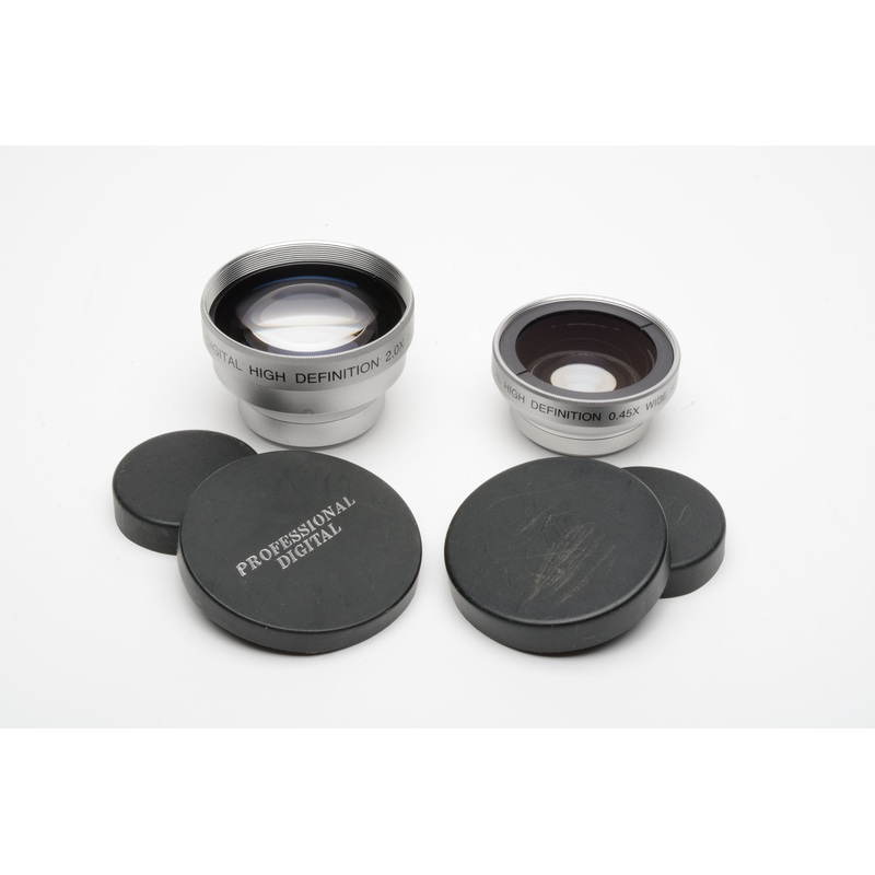 Set of 2 37mm Auxiliary lenses:  .45X wide &  2X Telephoto + caps