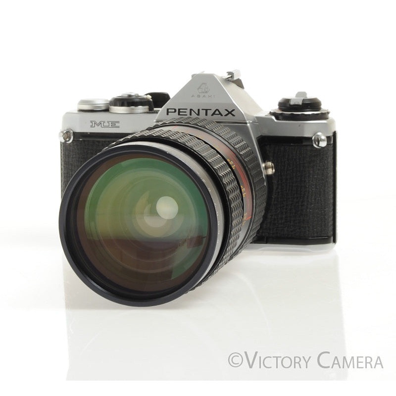 Pentax ME Chrome 35mm Camera w/ 35-105mm Zoom Lens -New Seals- [EXC]