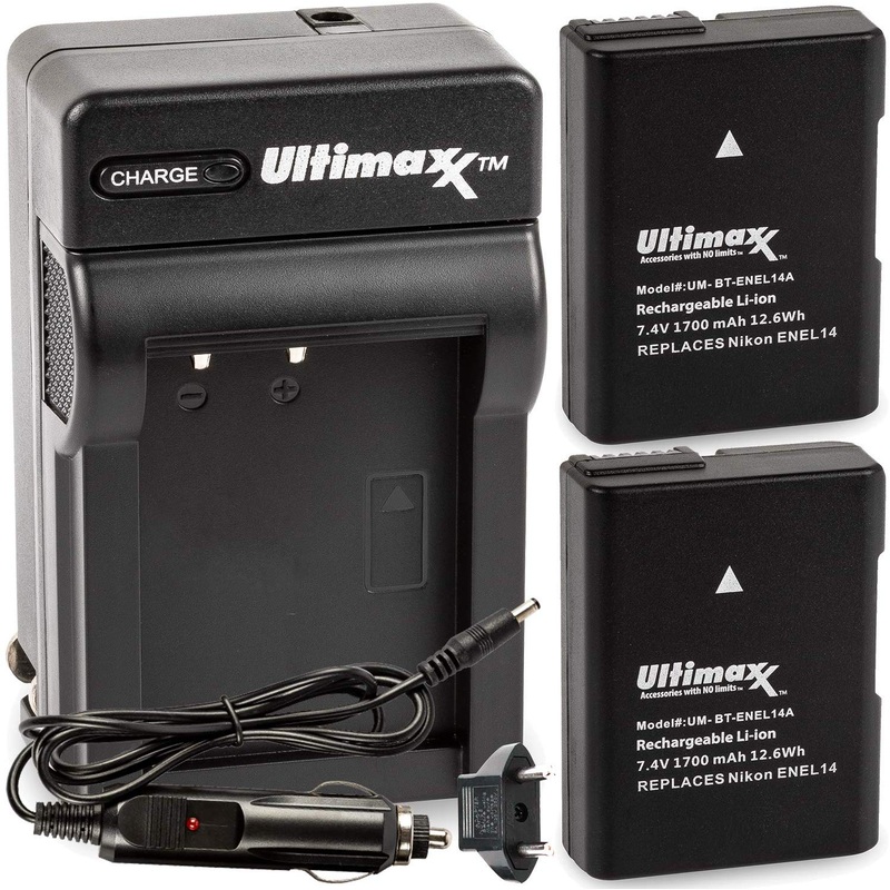 ULTIMAXX Travel Charger + Replacement Battery for Nikon ENEL14A – 1700 mah