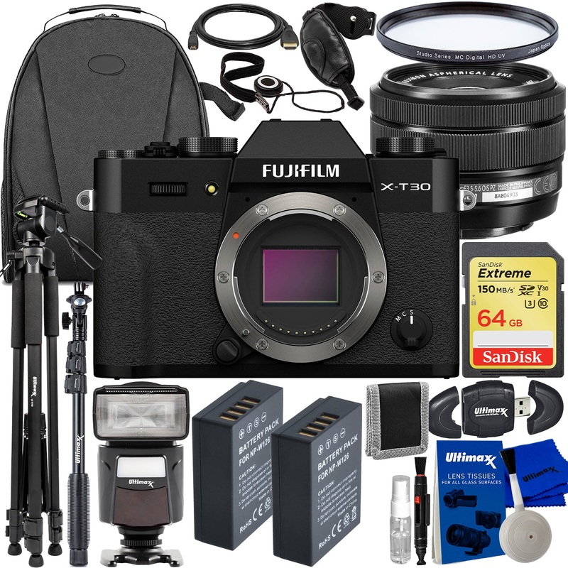 FUJIFILM X-T30 II Mirrorless Camera with XC 15-45mm OIS PZ Lens Black – 15PC Kit