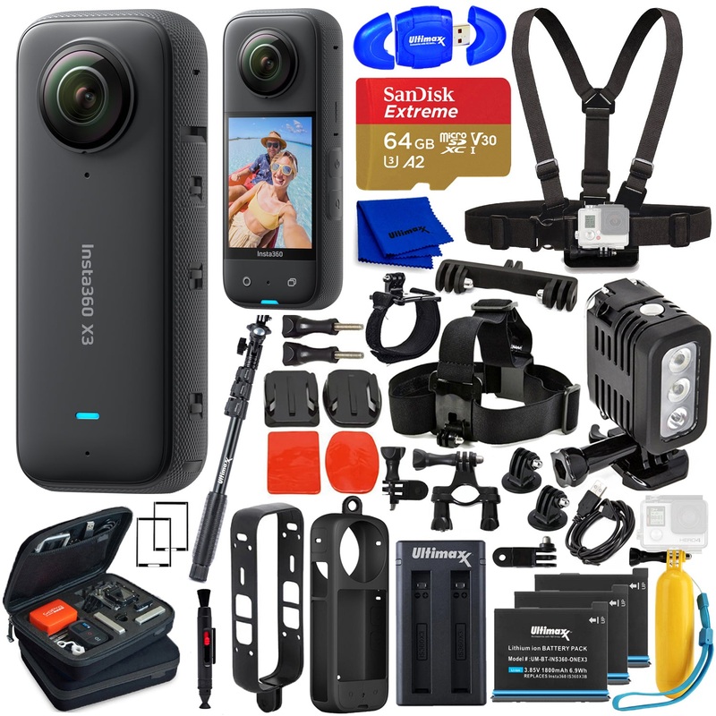 Insta360 X3 5.7K 360 Waterproof Touch Screen Action Camera – 25PC 64GB Bundle