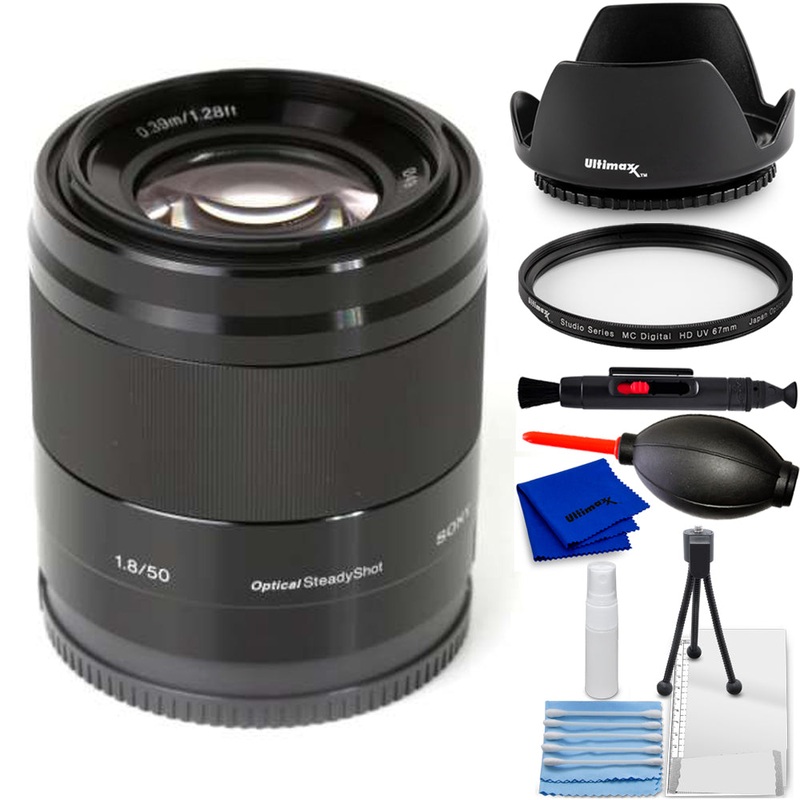 Sony E 50mm f/1.8 OSS Lens (Black) SEL50F18/B – 7PC Accessory Bundle