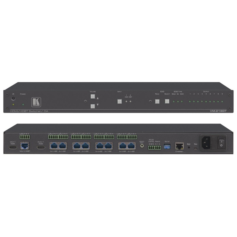 Kramer Electronics VM-218DT 2×1:8 4K60 4:2:0 HDMI & Long-Reach HDBaseT RS-232 IR & Stereo Audio Switchable DA