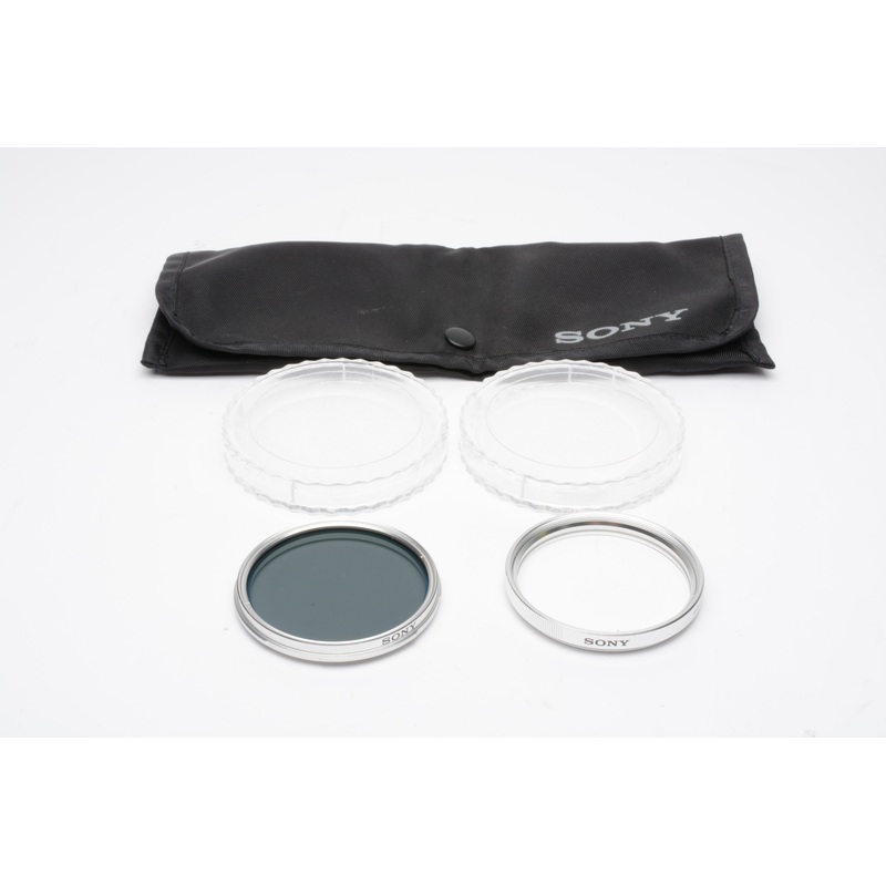 Sony 58mm Cir. Pola and Clear / UV filters in jewel cases & Pouch, Mint-