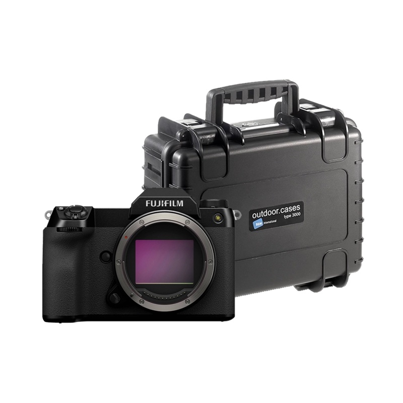 Fujifilm GFX 100S Medium Format Mirrorless Camera with B&W International Type 3000 Outdoor Hard Case with Dividers (Black)