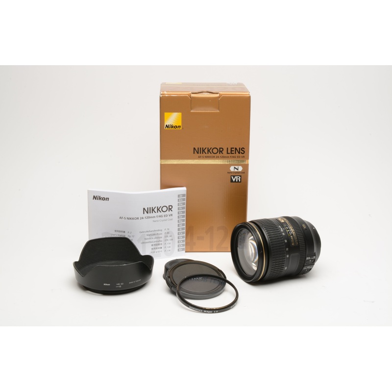 Nikon AF-S Nikkor 24-120mm f4G ED VR N zoom lens, Mint-, USA w/Hood, Boxed + UV
