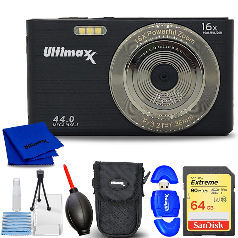Ultimaxx 44MP Digital Compact Camera with 16x Digital Zoom w/ 32GB Card Bundle – Perfect Gift for Kids