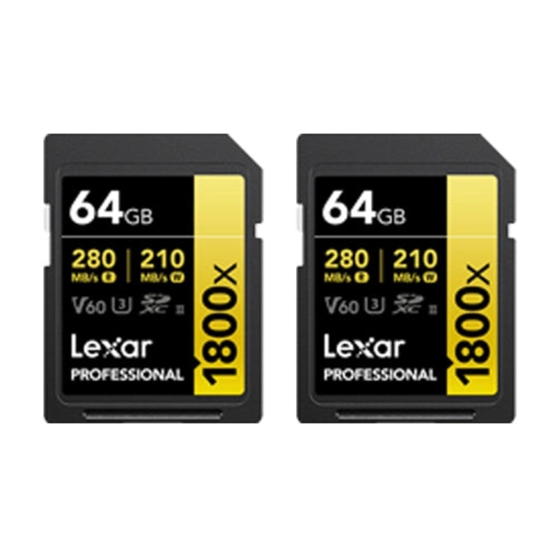 Lexar Professional 1800x SDXC UHS-II Card GOLD Series – 64gb Twin Pack