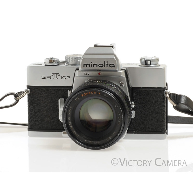 Minolta SRT102 SRT 102 Chrome 35mm Camera w/ 50mm F1.7 Lens -New Seals [EXC]