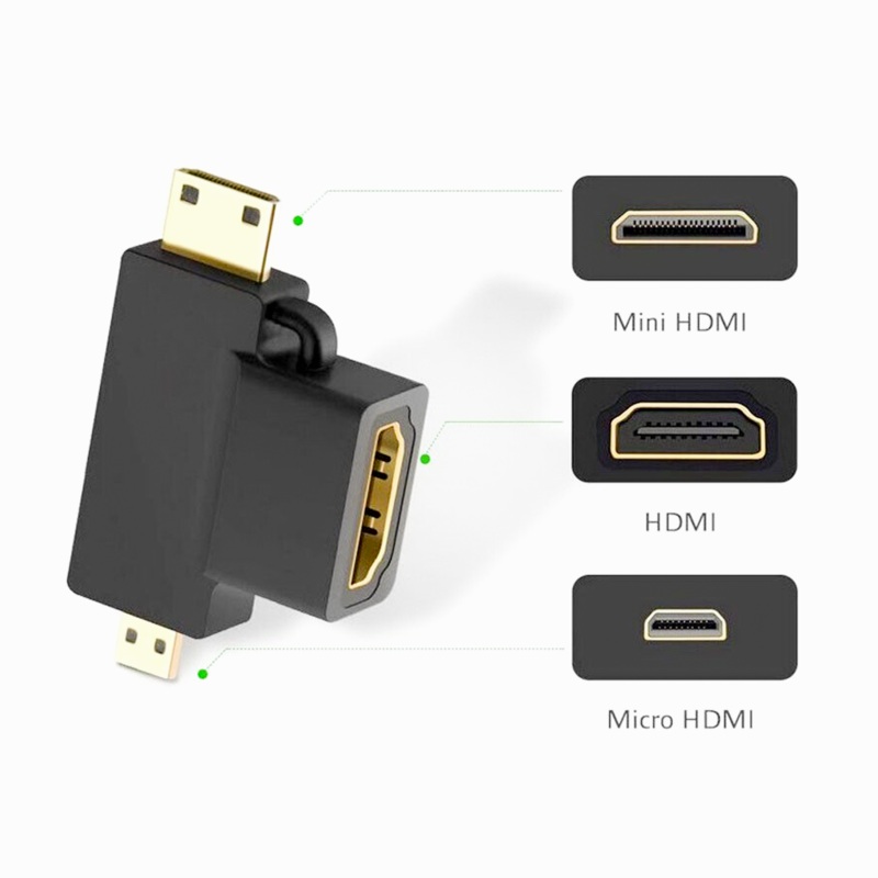 T SHAPE 3 IN 1 HDMI FEMALE TO MINI & MICRO HDMI MALE 90 DEGREE MULTI ADAPTER