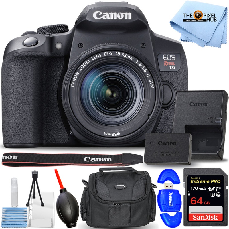 Canon EOS Rebel T8i DSLR with 18-55mm Lens 3924C002 – Essential 64GB Bundle