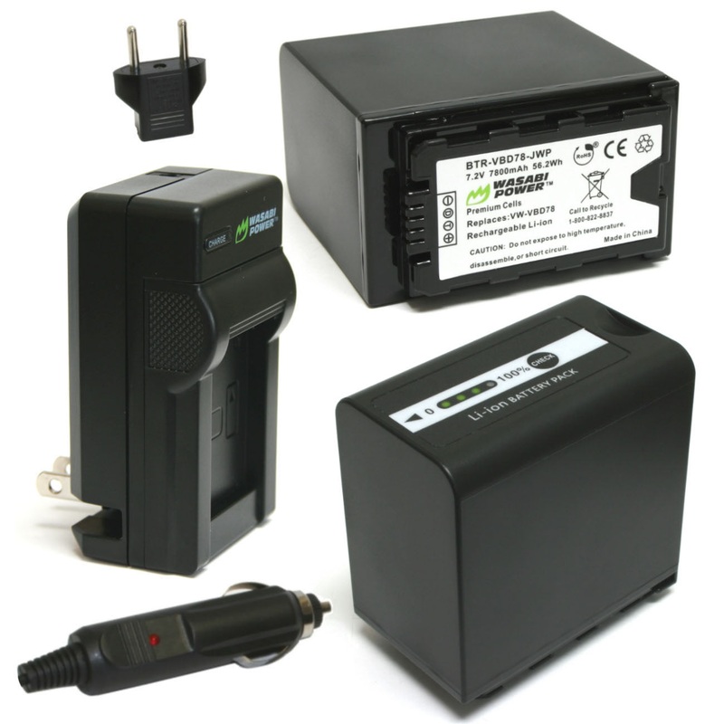 Panasonic VW-VBD58, VW-VBD78, AG-VBR89G Battery (2-Pack) and Charger by Wasabi Power