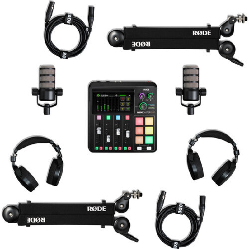 RODE RODECaster Duo 2-Person Podcasting Kit with PodMics,Studio Boom Arms,Headphones,and Cables