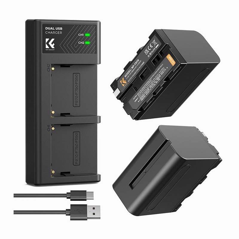 K&F Concept 2 Pack NP-F970 Battery with LED Charger, Compatible with Sony NP-F550 F570 F750 F770 F930 F950 F960 F970, High-Power LED Lights, Monitors, Camera Sliders (KF28.0047)