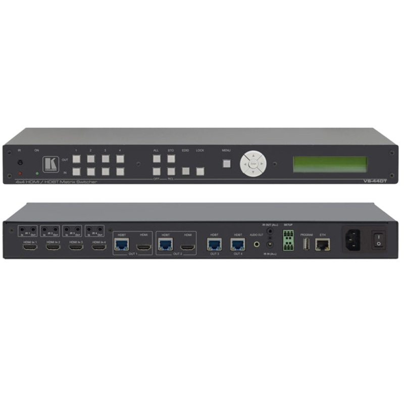 Kramer Electronics VS-44DT 4×4 4K60 4:2:0 HDMI/HDBaseT Extended-Reach PoE Matrix Switcher