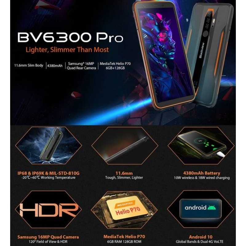 Blackview BV6300 Pro Rugged Phone 6GB+128GB Black