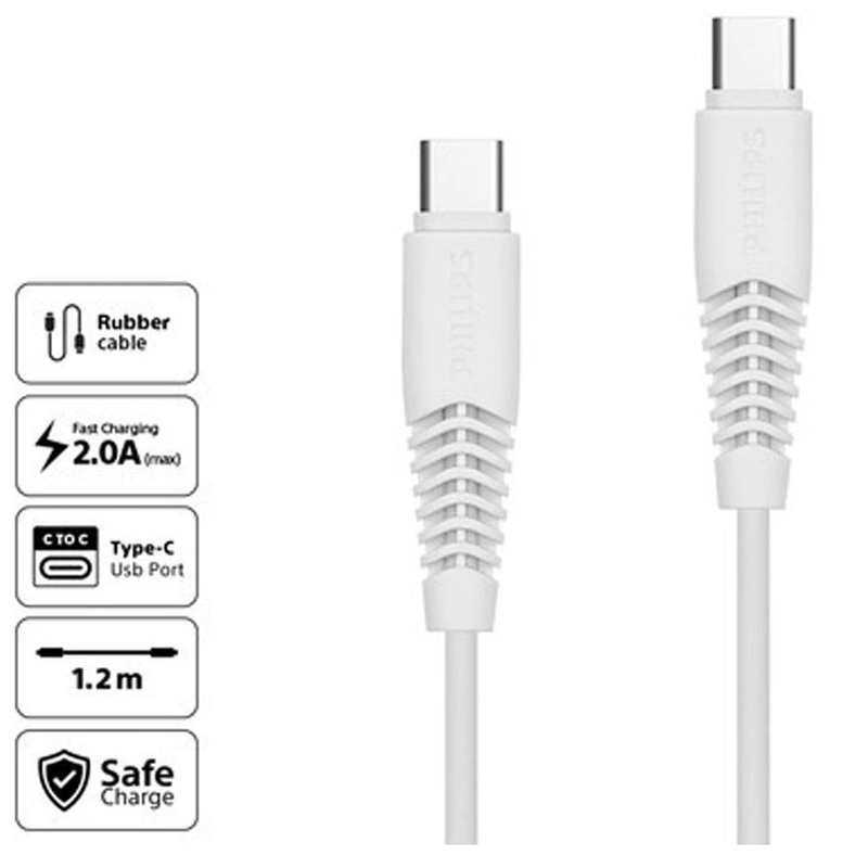 Philips DLC5531C White USB-C to USB-C Cable Sync & Charge