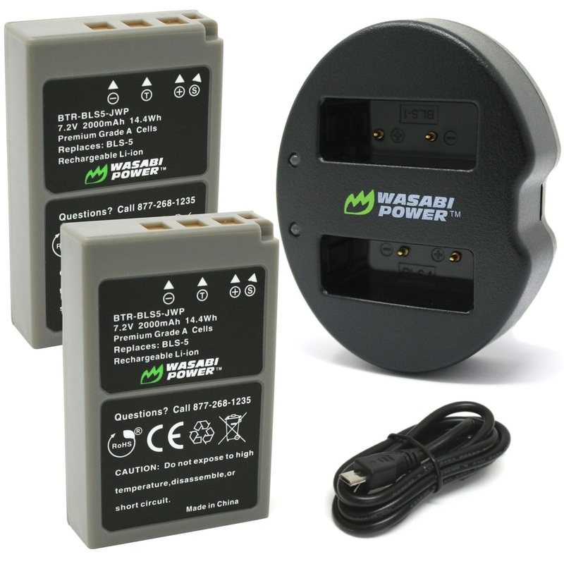 Olympus BLS-1, BLS-5, BLS-50 Battery (2-Pack) and Dual Charger by Wasabi Power