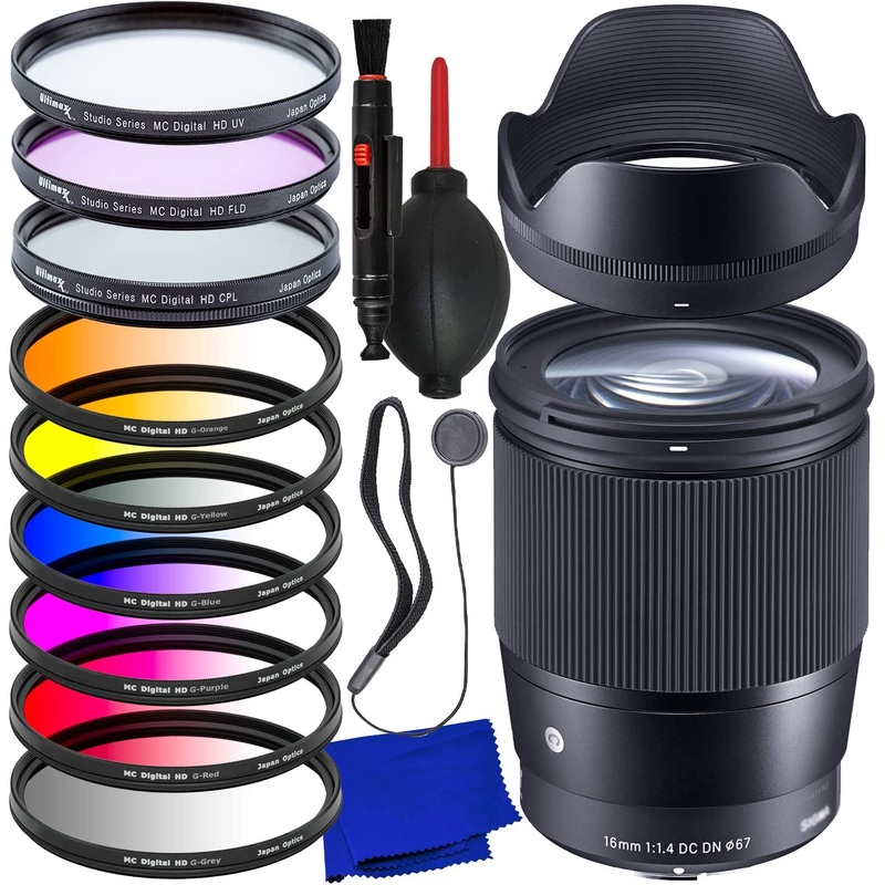 Sigma 16mm f/1.4 DC DN Contemporary Lens for Sony E 402965 – 15PC Accessory Kit